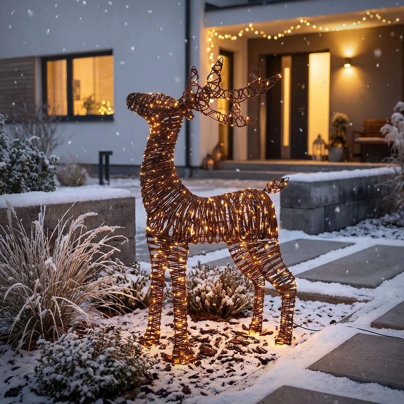 ECD GERMANY | LED Rentier Innen Außen 95 cm 600 LED Extra Warmweiß Weihnachtsdeko mit Lichterkette Weihnachtsbeleuchtung Garten Weihnachtsfigur Hirsch