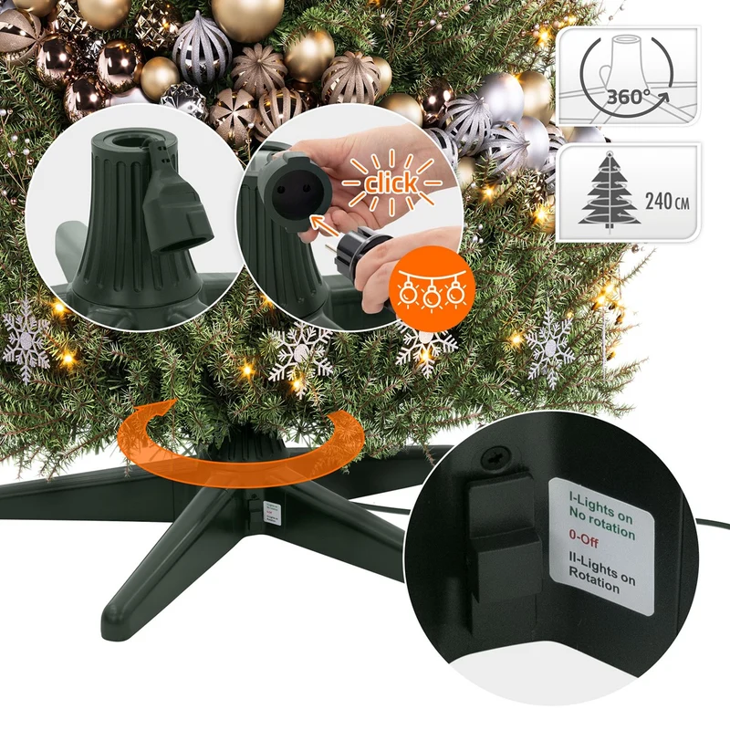 ECD GERMANY | Weihnachtsbaumständer drehbar und verstellbar, Grün, 65 cm, Elektrischer Christbaumständer, Tannenbaumständer für Bäume bis 240 cm Höhe