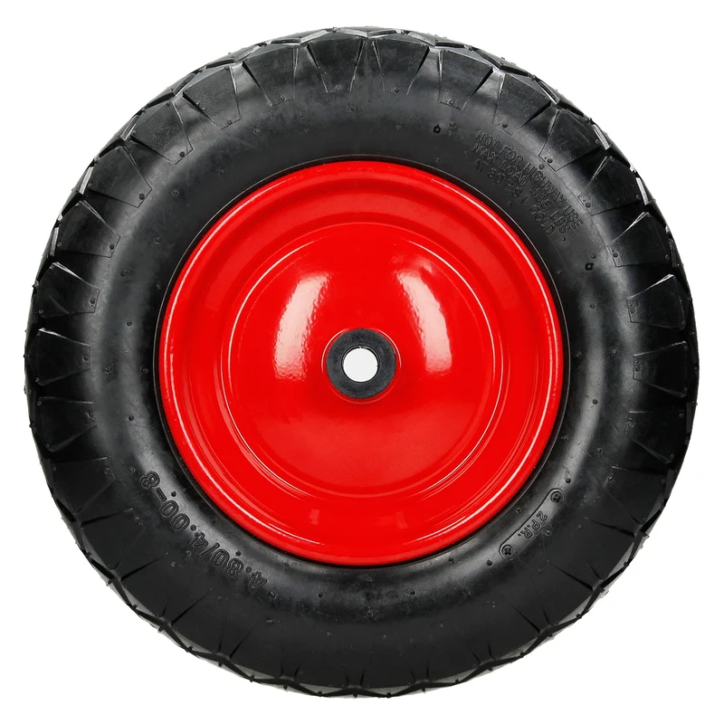 4er Set Schubkarrenrad luftbereift 390 mm 4.80/4.00-8 mit Achse Rot aus PU