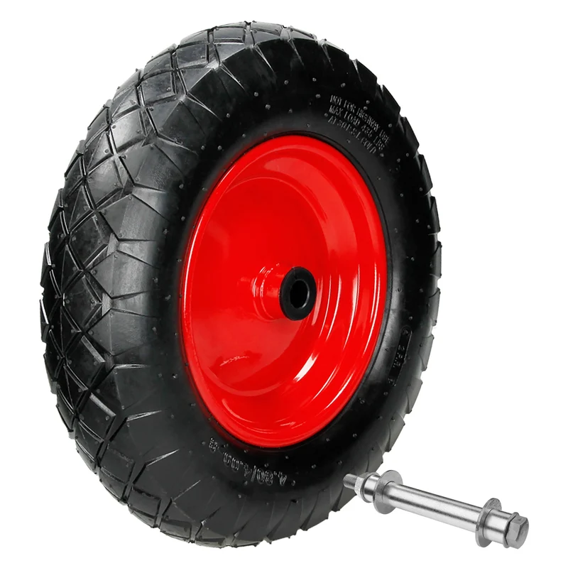 2er Set Schubkarrenrad luftbereift 390 mm 4.80/4.00-8 mit Achse Rot aus PU