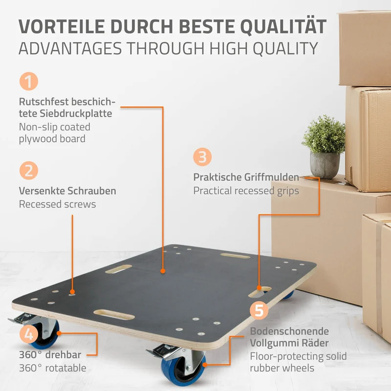 2er Set Rollbrett Möbelroller 60 x 80 cm aus Multiplex mit Feststellbremsen Tragkraft 800 kg