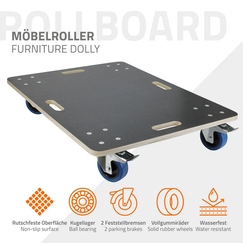 Rollbrett Möbelroller 60 x 80 cm aus Multiplex mit Feststellbremsen Tragkraft 800 kg