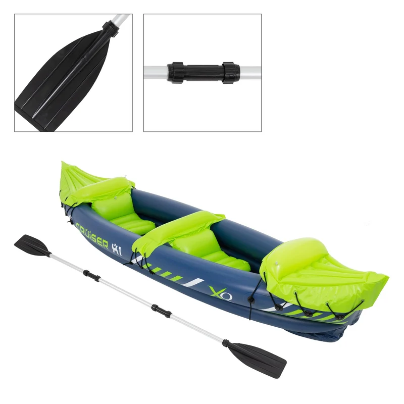 Kajak Cruiser X1 mit Alu-Doppelpaddel 318x80x55 cm Grün/Weiß/Blau aus Kunststoff