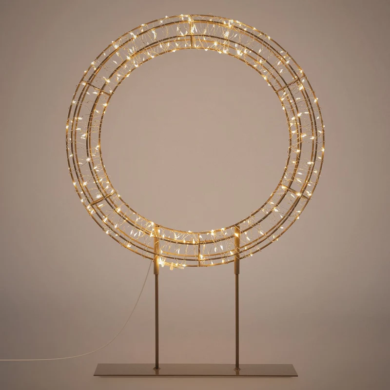 ECD Germany | LED Weihnachtskranz mit Sockel 41,5 cm Metall Warmweiß Kranz Lichterkranz Weihnachtsdeko mit Lichterkette Weihnachtsbeleuchtung Außen