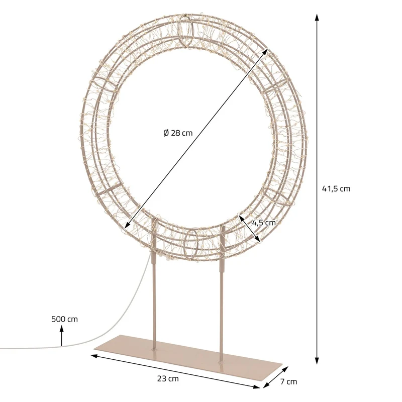 ECD Germany | LED Weihnachtskranz mit Sockel 41,5 cm Metall Warmweiß Kranz Lichterkranz Weihnachtsdeko mit Lichterkette Weihnachtsbeleuchtung Außen