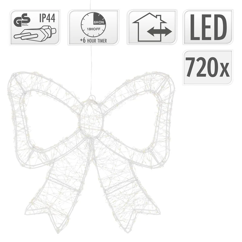 ECD Germany | LED Weihnachtsschleife mit Timer Metall Warmweiß LED Schleife Weihnachten Weihnachtsdeko Weihnachtsbeleuchtung Außen
