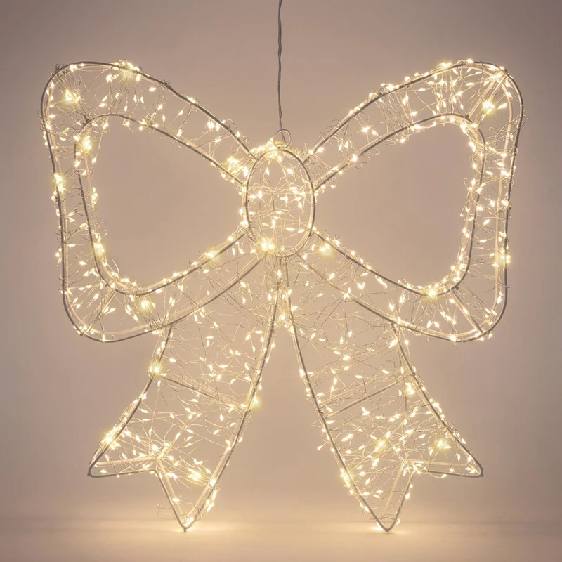 ECD Germany | LED Weihnachtsschleife mit Timer Metall Warmweiß LED Schleife Weihnachten Weihnachtsdeko Weihnachtsbeleuchtung Außen