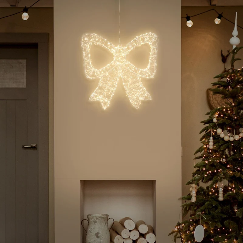 ECD Germany | LED Weihnachtsschleife mit Timer Metall Warmweiß LED Schleife Weihnachten Weihnachtsdeko Weihnachtsbeleuchtung Außen
