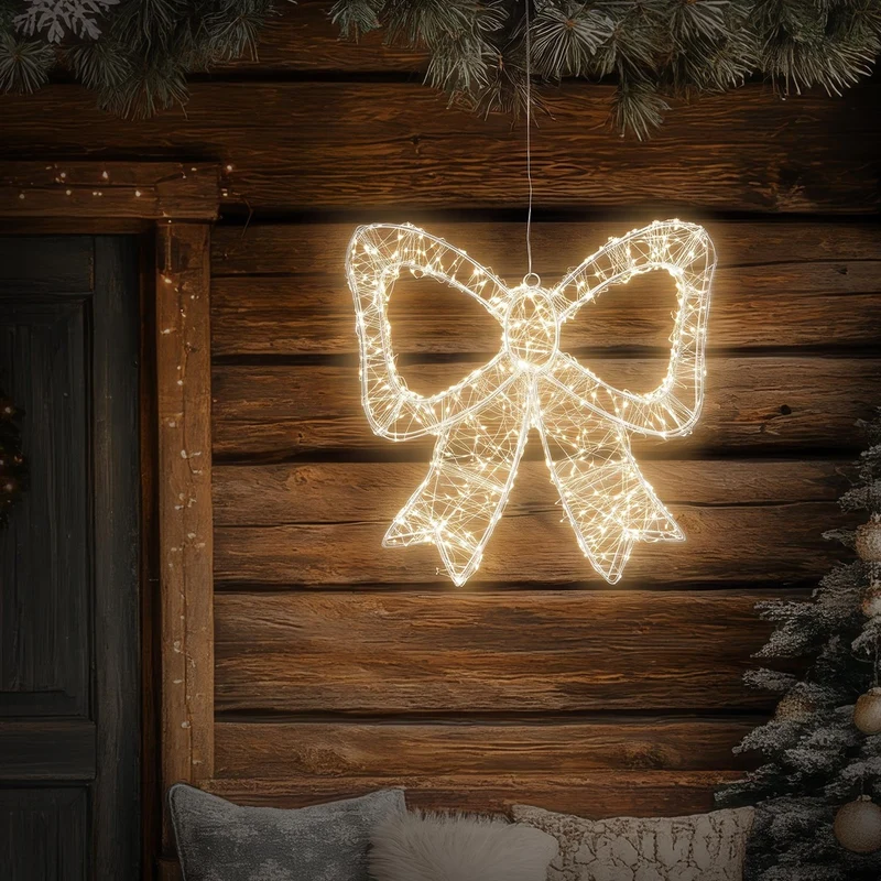 ECD Germany | LED Weihnachtsschleife mit Timer Metall Warmweiß LED Schleife Weihnachten Weihnachtsdeko Weihnachtsbeleuchtung Außen