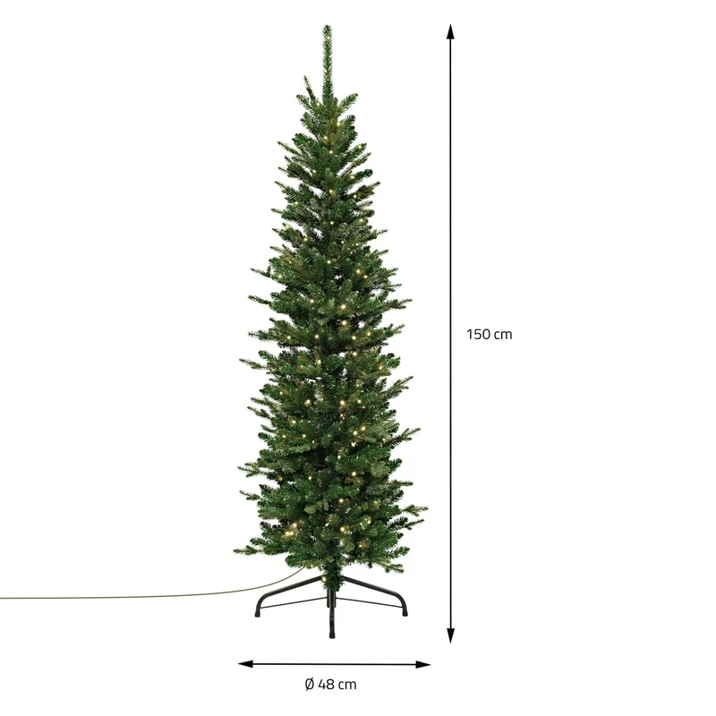 ECD Germany | Künstlicher Weihnachtsbaum Naturgetreu mit Lichterkette Grün Tannenbaum mit Standfuß Weihnachtsdeko Christbaum schmal