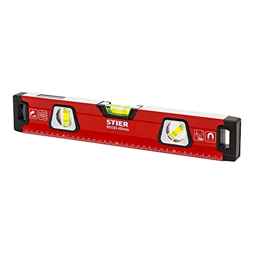 STIER Premium Wasserwaage mit Magnet und drei Libellen 40 bis 200 cm