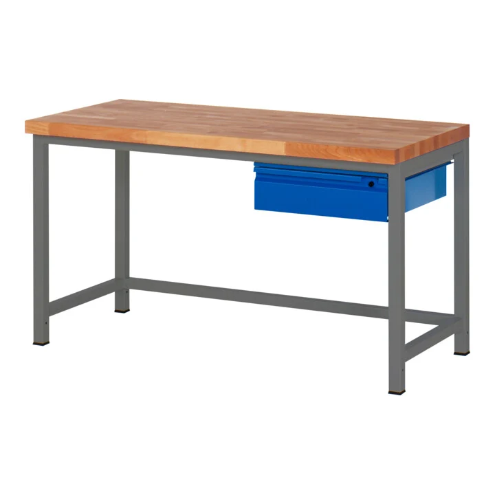 STIER Höhenverstellbare Werkbank Premium mit 1 Schublade BxTxH 1500x700x840-1040mm anthrazitmetall / RAL 5010