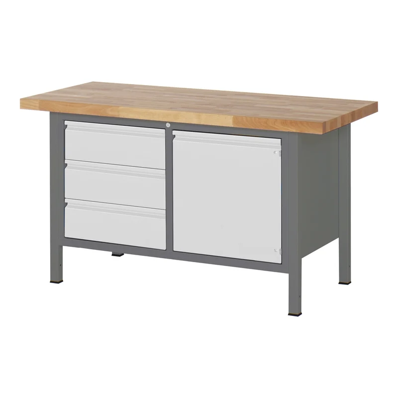 STIER Höhenverstellbare Werkbank Premium mit 2 Schubladen und 2 Flügeltüren BxTxH 1500x700x840-1040mm
