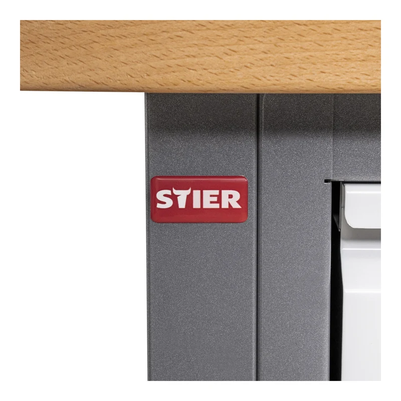 STIER Höhenverstellbare Werkbank Premium mit 2 Schubladen und 2 Flügeltüren BxTxH 1500x700x840-1040mm