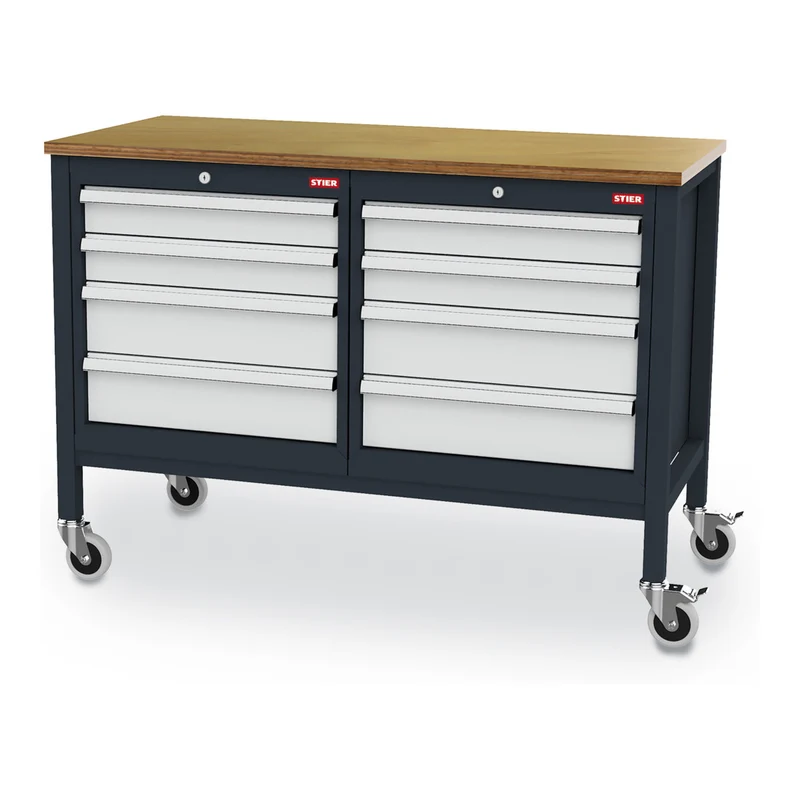 STIER Mobile Kastenwerkbank mit 6 Schubladen BxTxH 1300x600x960 mm RAL 7016 / RAL 7035