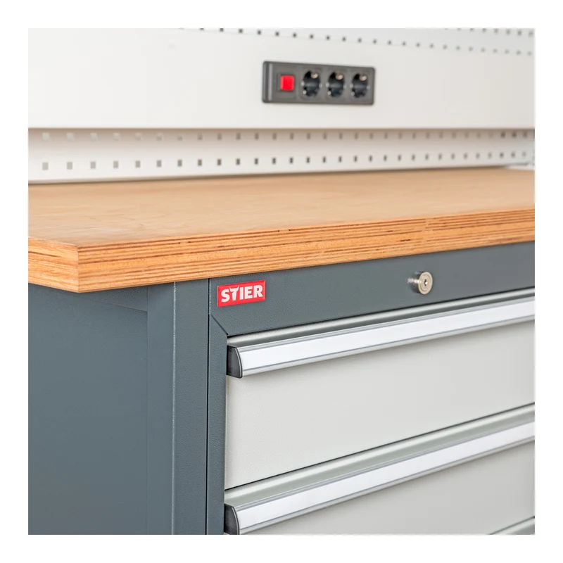 STIER Mobile Kastenwerkbank mit 6 Schubladen BxTxH 1300x600x960 mm RAL 7016 / RAL 7035