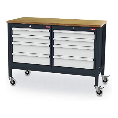STIER Mobile Kastenwerkbank mit 6 Schubladen BxTxH 1300x600x960 mm RAL 7016 / RAL 7035
