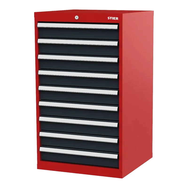 STIER Schubladenschrank mit 9 Schubladen BxTxH 600x575x1020 mm rot/anthrazitgrau