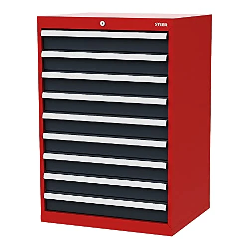 STIER Schubladenschrank mit 9 Schubladen BxTxH 600x575x1020 mm rot/anthrazitgrau