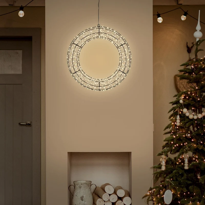 ECD Germany | LED Weihnachtskranz Warmweiß Weihnachtsdeko mit Lichterkette Fenster Weihnachtsbeleuchtung Außen mit Timer