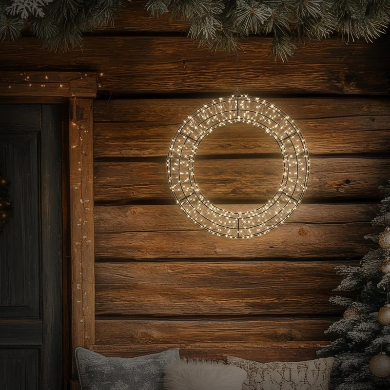 ECD Germany | LED Weihnachtskranz Warmweiß Weihnachtsdeko mit Lichterkette Fenster Weihnachtsbeleuchtung Außen mit Timer
