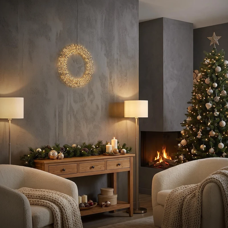 ECD Germany | LED Weihnachtskranz Warmweiß Weihnachtsdeko mit Lichterkette Fenster Weihnachtsbeleuchtung Außen mit Timer