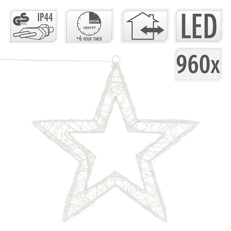 ECD Germany | LED Weihnachtsstern mit warmweißen LEDs und Timer aus Metall für Innen und Außen IP44 Spritzwassergeschützt
