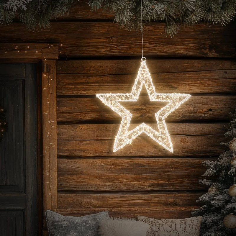 ECD Germany | LED Weihnachtsstern mit warmweißen LEDs und Timer aus Metall für Innen und Außen IP44 Spritzwassergeschützt