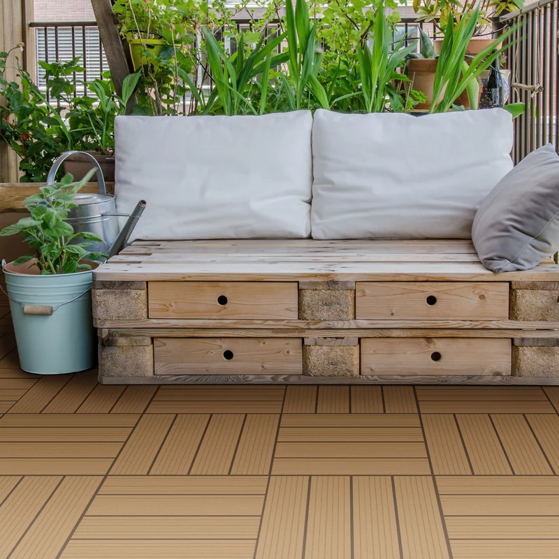 B-Ware Terrassenfliesen 30x30 cm 11er Set für 1m² Teak aus WPC