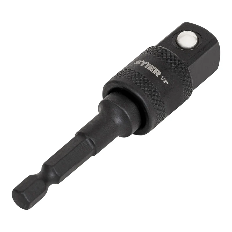 STIER Bit Adapter, 1/4 Zoll Antrieb, Vierkant hohl, Aufnahme von Steckschlüssel-Einsätzen, Stecknüsse, Schnellverschluss-System für Bohrmaschinen und Schrauber geeignet, Stecknuss Adapter