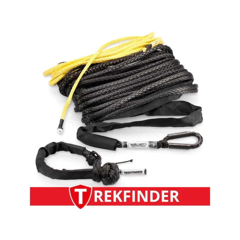 Kunststoffwindenseil inkl. Softschäkel aus NOVOLEEN® schwarz / KEVLAR® gelb - Ø: 9 mm / Länge: 38 m / Systembruchlast: 9 t - inkl. Prüfbuch - von Trekfinder