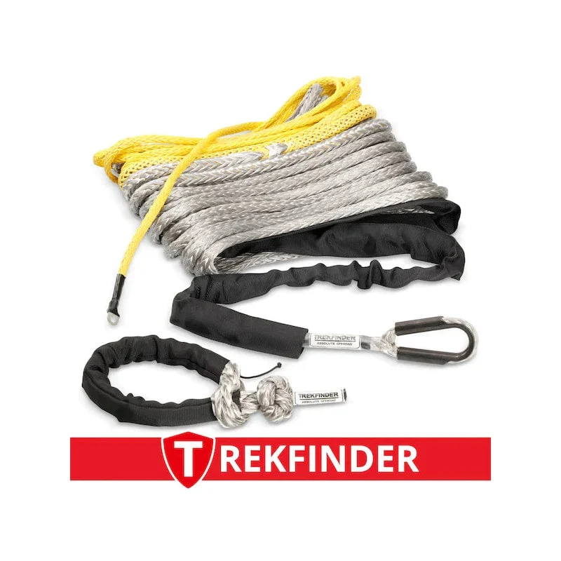 Kunststoffwindenseil inkl. Softschäkel aus NOVOLEEN® grau / KEVLAR® gelb - Ø: 9 mm / Länge: 38 m / Systembruchlast: 9 t - inkl. Prüfbuch - von Trekfinder