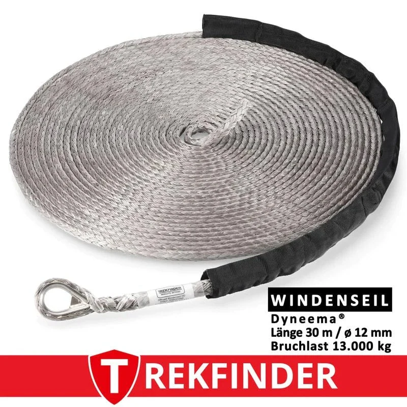 Kunststoffwindenseil aus DYNEEMA® grau - Ø: 12 mm / Länge: 30 m / Systembruchlast: 13 t von Trekfinder