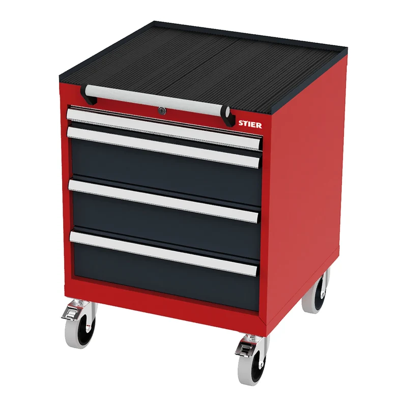 STIER Mobiler Schubladenschrank mit 5 Schubladen BxTxH 600x575x790 mm rot/anthrazitgrau, RAL 3020 / RAL 7016