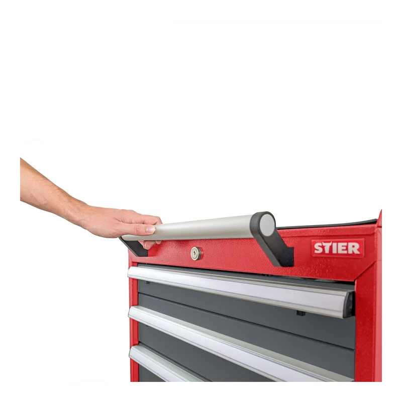 STIER Mobiler Schubladenschrank mit 5 Schubladen BxTxH 600x575x790 mm rot/anthrazitgrau, RAL 3020 / RAL 7016