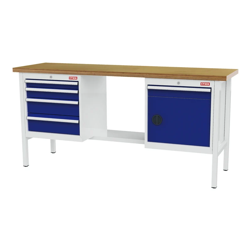 STIER Werkbank mit 1 Schublade und 1 Tür BxTxH 1500x600x960 mm RAL 7035 / RAL 5010