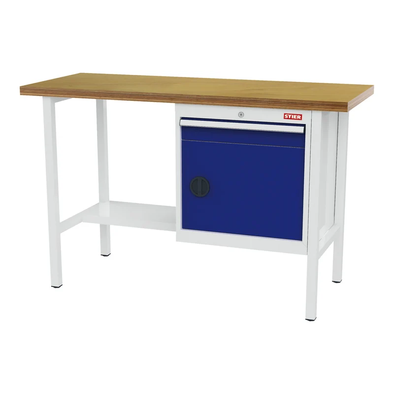 STIER Werkbank mit 1 Schublade und 1 Tür BxTxH 1500x600x960 mm RAL 7035 / RAL 5010