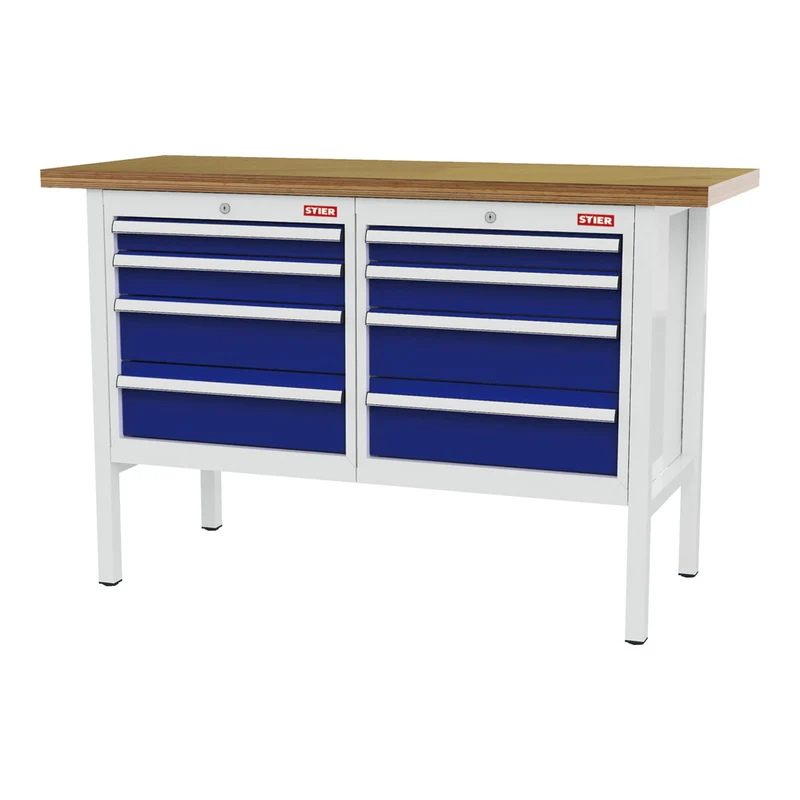 STIER Werkbank mit 1 Schublade und 1 Tür BxTxH 1500x600x960 mm RAL 7035 / RAL 5010