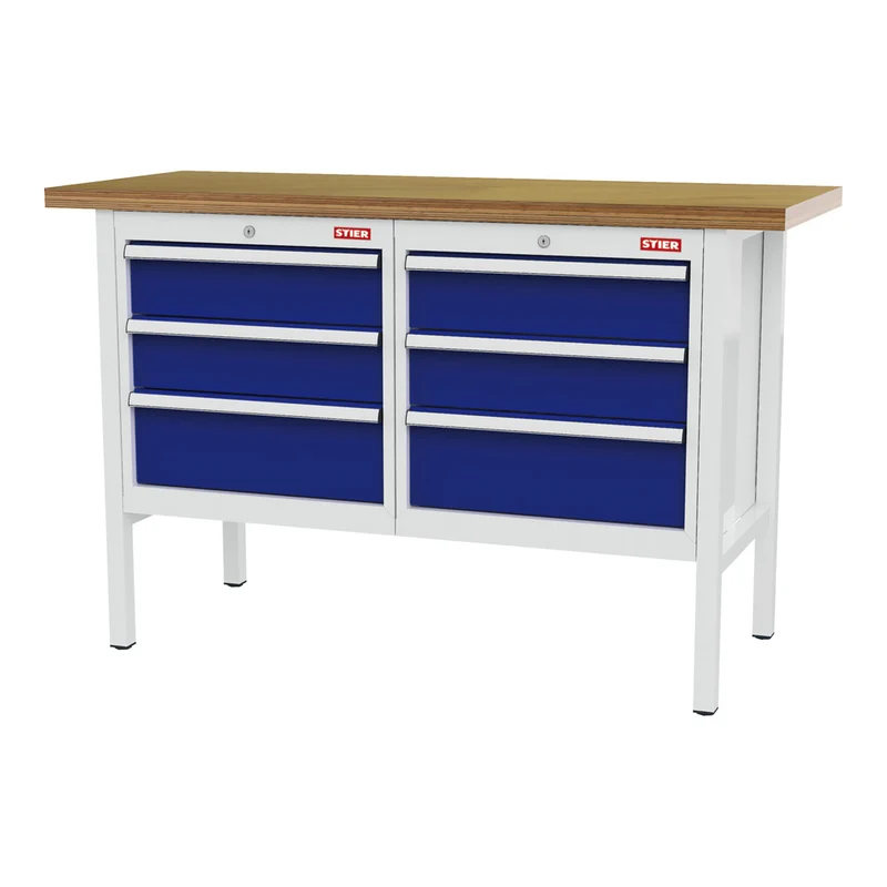 STIER Werkbank mit 1 Schublade und 1 Tür BxTxH 1500x600x960 mm RAL 7035 / RAL 5010