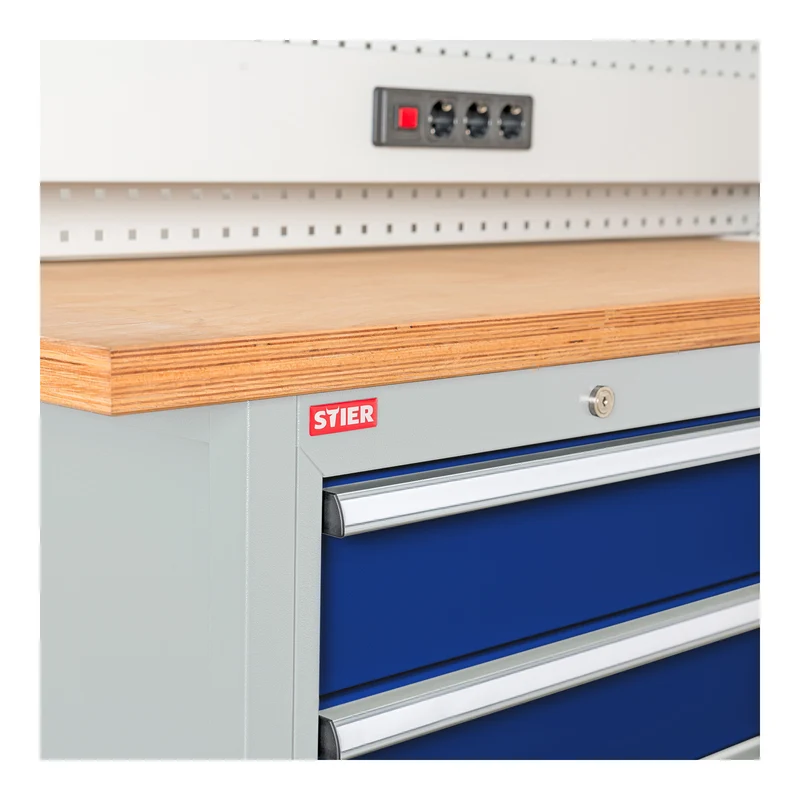 STIER Werkbank mit 1 Schublade und 1 Tür BxTxH 1500x600x960 mm RAL 7035 / RAL 5010