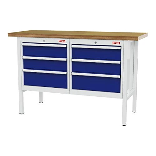 STIER Werkbank mit 1 Schublade und 1 Tür BxTxH 1500x600x960 mm RAL 7035 / RAL 5010