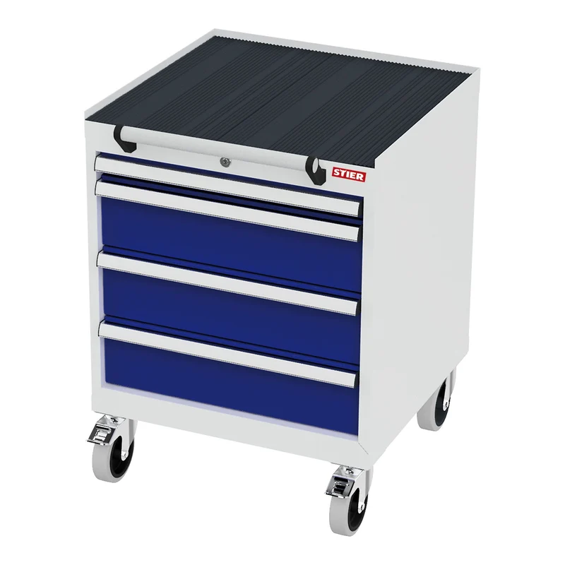 STIER Mobiler Schubladenschrank mit 5 Schubladen BxTxH 600x575x790 mm lichtgrau/enzianblau, RAL 7035 / RAL 5010