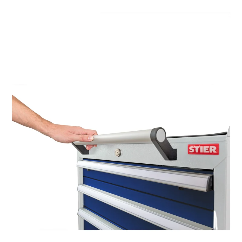 STIER Mobiler Schubladenschrank mit 5 Schubladen BxTxH 600x575x790 mm lichtgrau/enzianblau, RAL 7035 / RAL 5010