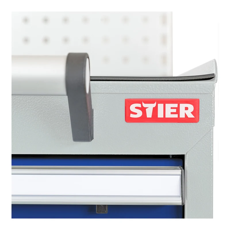 STIER Mobiler Schubladenschrank mit 5 Schubladen BxTxH 600x575x790 mm lichtgrau/enzianblau, RAL 7035 / RAL 5010