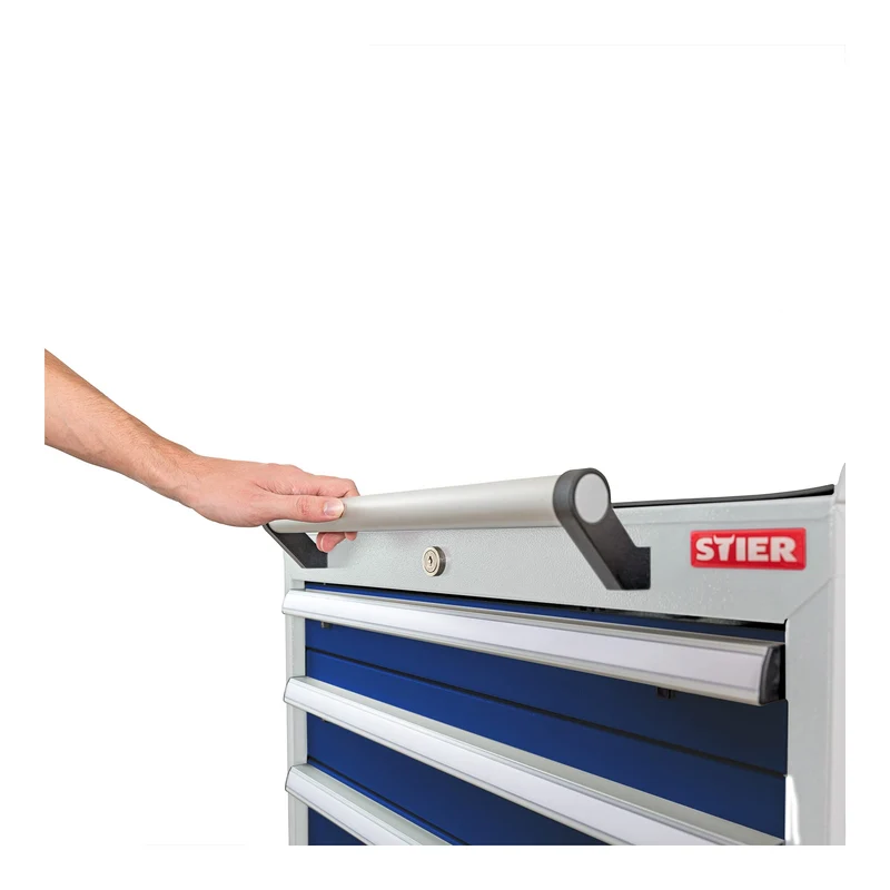 STIER Mobiler Schubladenschrank mit 5 Schubladen BxTxH 600x575x790 mm lichtgrau/enzianblau, RAL 7035 / RAL 5010