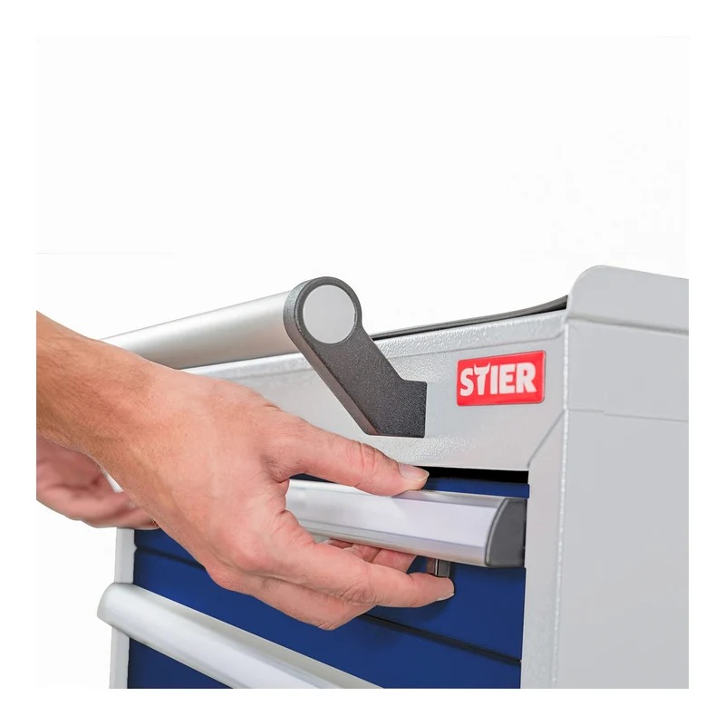 STIER Mobiler Schubladenschrank mit 5 Schubladen BxTxH 600x575x790 mm lichtgrau/enzianblau, RAL 7035 / RAL 5010