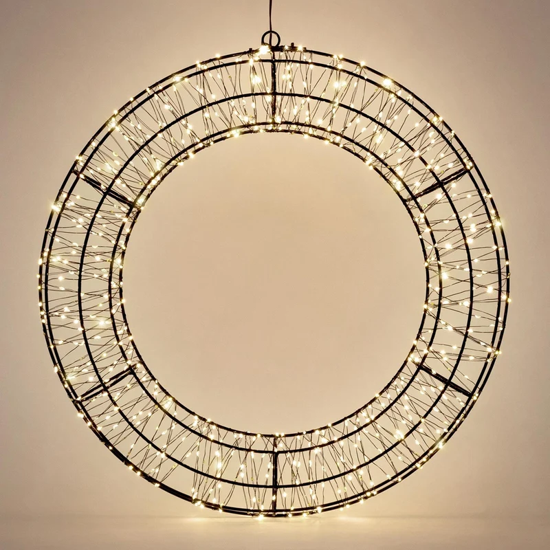 ECD Germany | LED Weihnachtskranz Ø50 cm Warmweiß Weihnachtsdeko mit Lichterkette Lichterkranz Fenster Weihnachtsbeleuchtung Außen 720LED Timer
