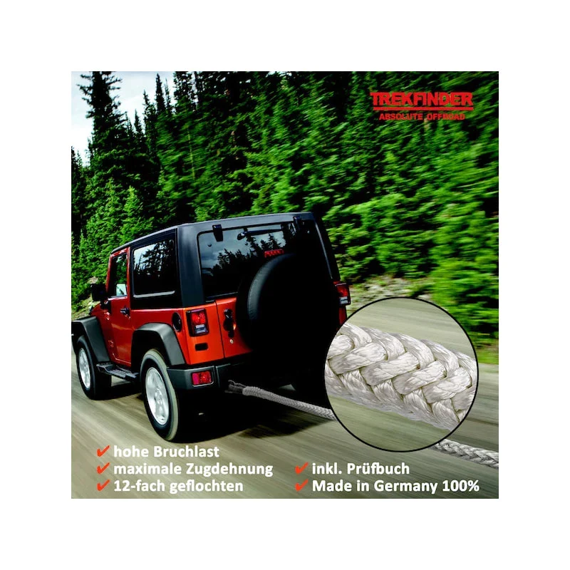 Bergeseil Off-Road Kinetikseil - Ø: 24 mm / verschiedene Längen / Systembruchlast: 10 t / Zugdehnung: 30 % - inkl. Prüfbuch - von Trekfinder