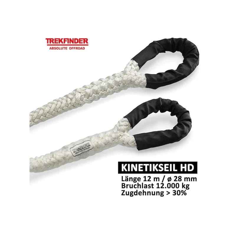 Bergeseil Off-Road Kinetikseil - Ø: 28 mm / verschiedene Längen / Systembruchlast: 12 t / Zugdehnung: 30 % - inkl. Prüfbuch - von Trekfinder