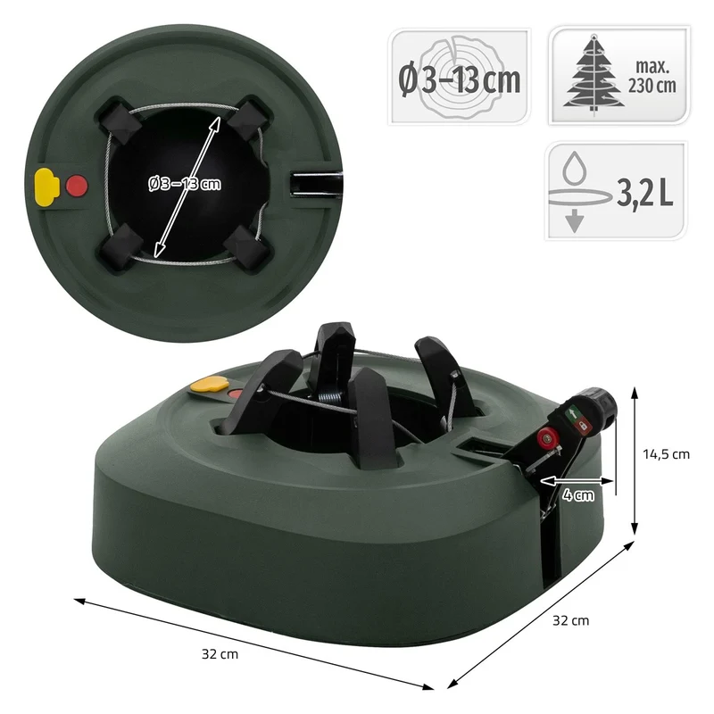 ECD Germany | Weihnachtsbaumständer mit Wassertank & Fußpedal 32 cm Grün Christbaumständer für Bäume bis 230 cm Tannenbaumständer mit Einseiltechnik